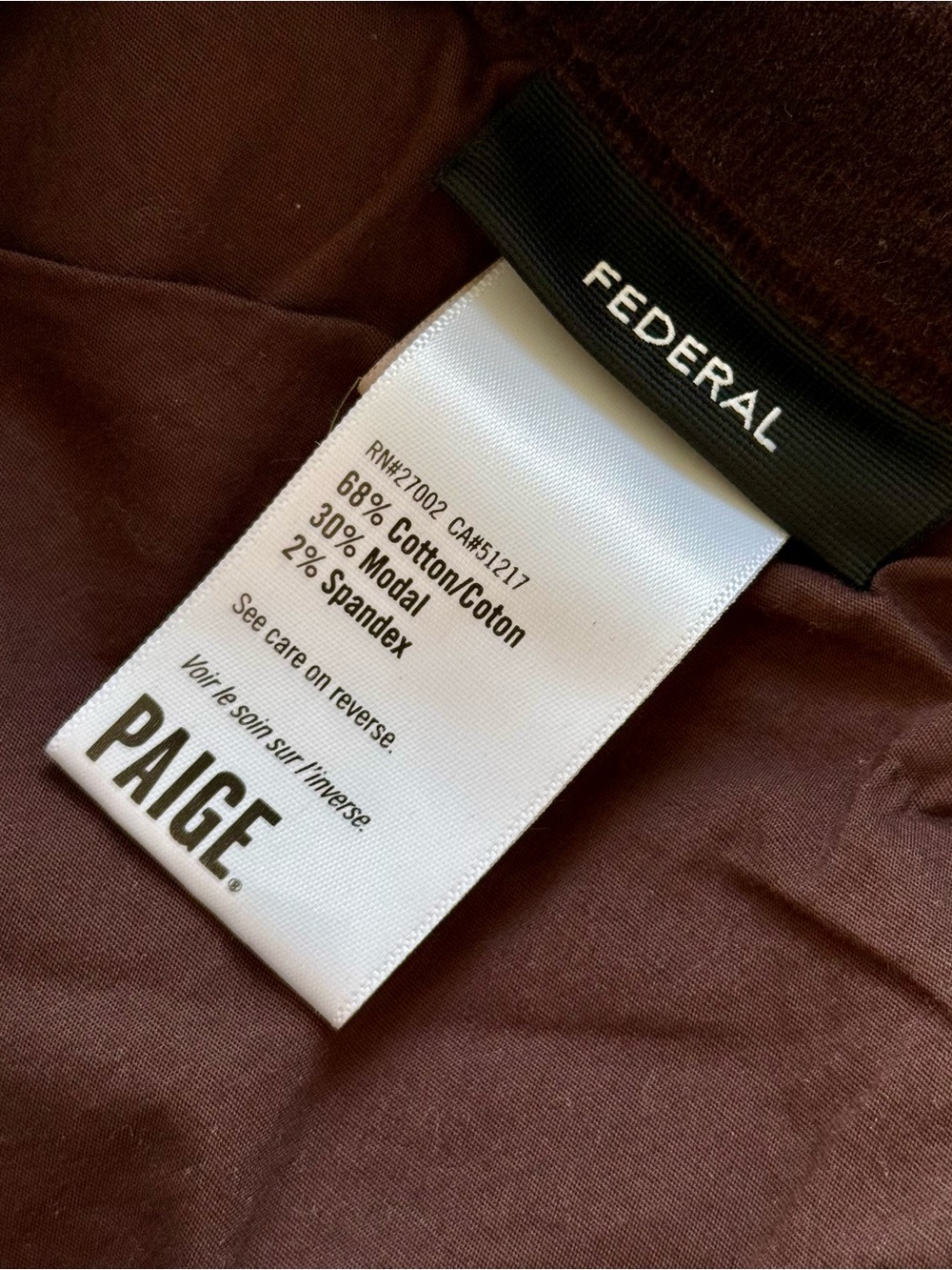Paige Men’s Federal 34" Slim Straight Pant, Deep Woods (Brown) Corduroy – 36 - Picture 8 of 8